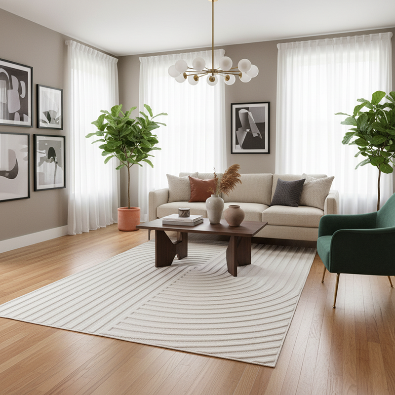 Selen 1658 Krem Halı – Modern İç & Dış Mekan Halısı